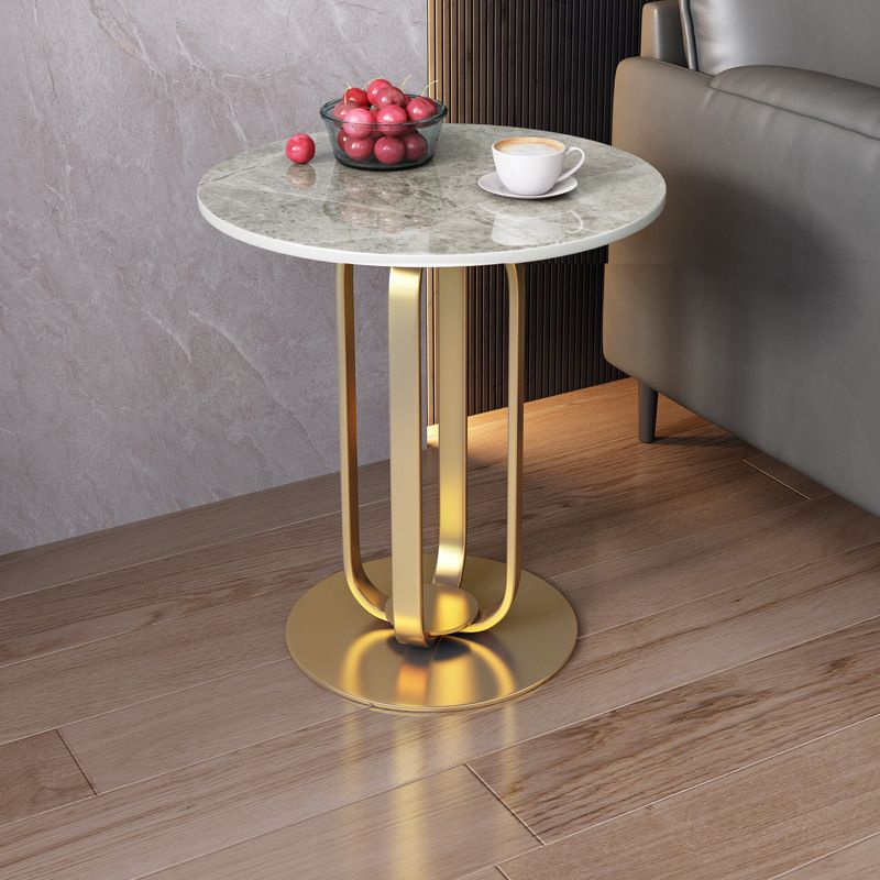 21.65-inch Tall Round Side Glam Metal Frame Stone Top Sofa Side End Table