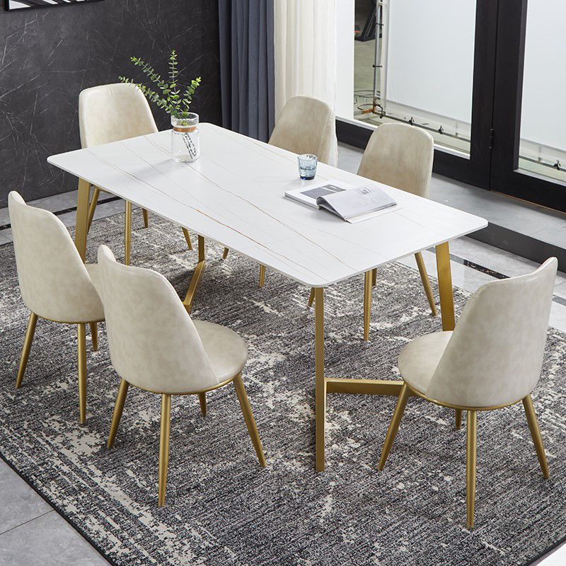 Luxury 1/4/5/7 Pieces Dining Set Sintered Stone Top Dining Table with Leather Chairs