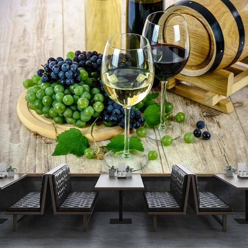 Customized Grape Wine Wall Mural Photography Moisture Resistant for Wine Shop