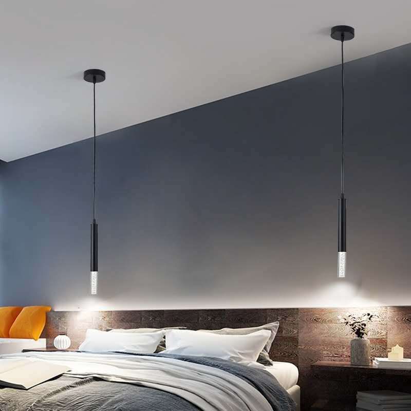 Bedroom LED Pendant Light in Modern Creative Style Wrought Iron Cylindrical Hanging Light with Acrylic Shade