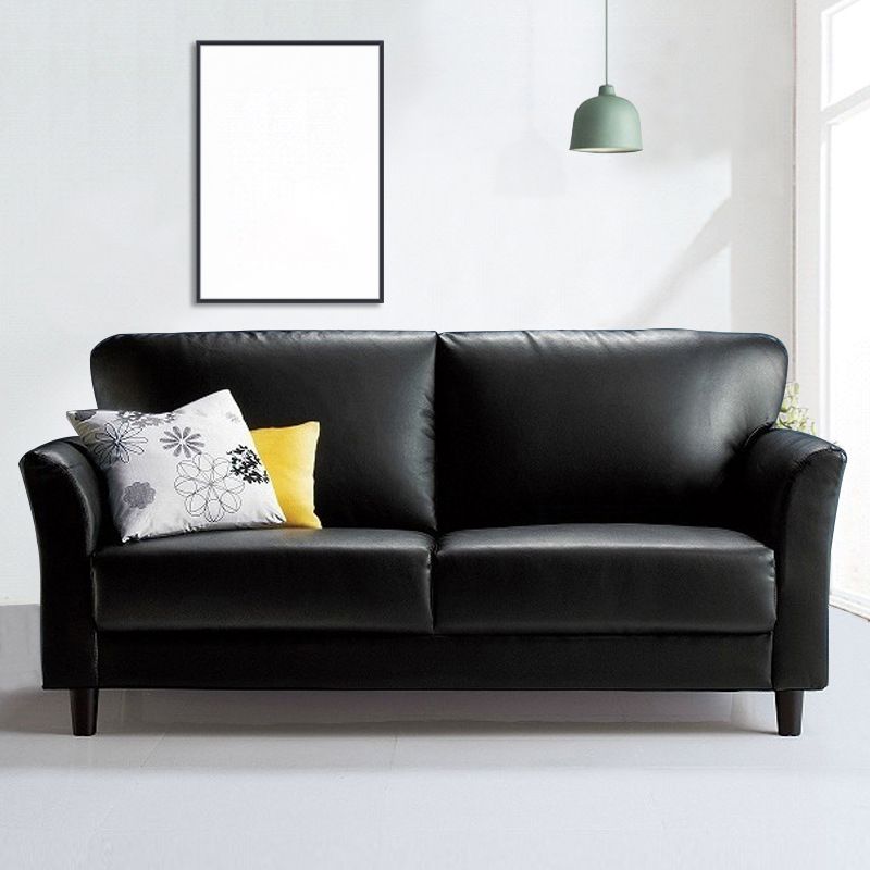 Modern 4 Wood Legs Standard Sofa Faux Leather Flared Arm Sofa