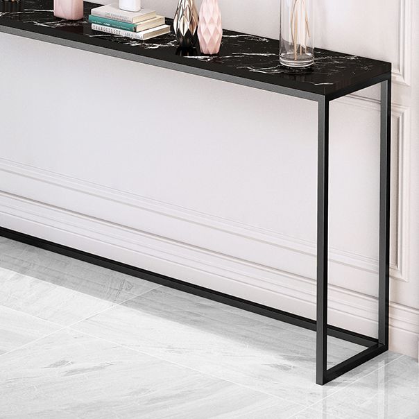 Scratch Resistant Marble Top Console Table with Black Steel Trestle Base