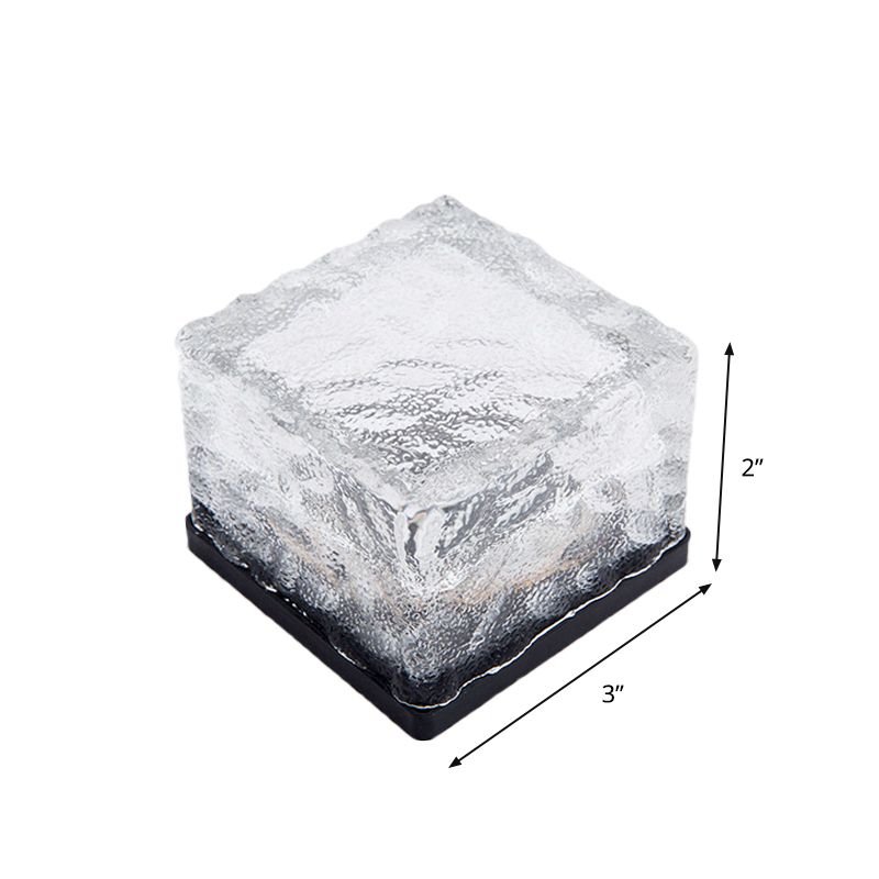Ice Block Solar Buried Lamp Modern Clear Textured Glass LED Outdoor Ground Light in White/Yellow/Blue Light
