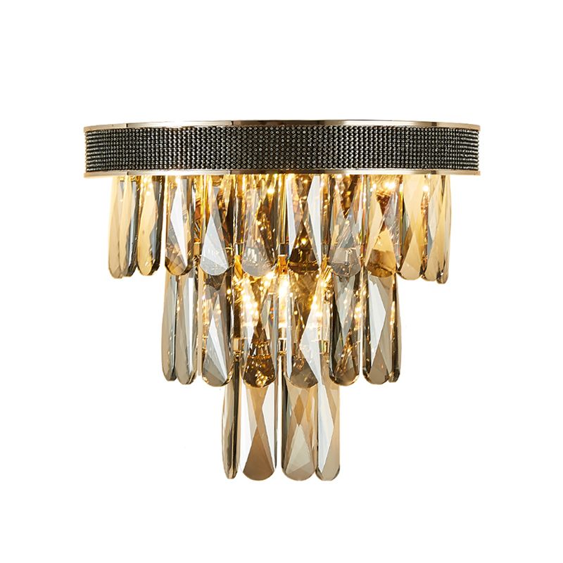 LED Tiered Wall Light Sconce with Crystal Block Modern Wall Lamp in Smoke Grey for Living Room