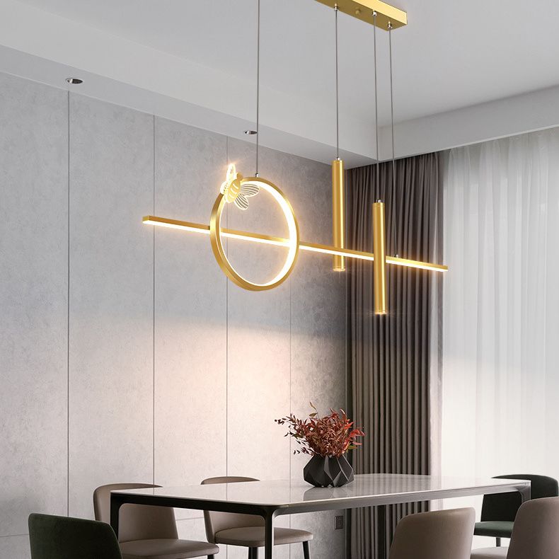Moderne lineare Inselbeleuchtung LED Gold Metall Anhängerleuchte für Esszimmer