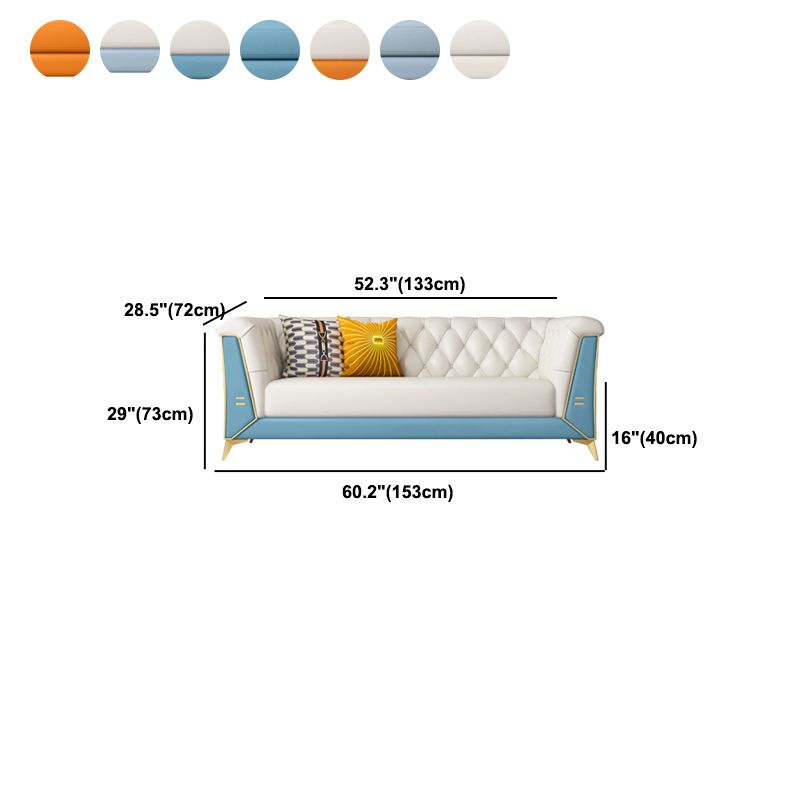 Contemporary Tufted Back Sofa with Faux Leather Flared Arm for Apartment