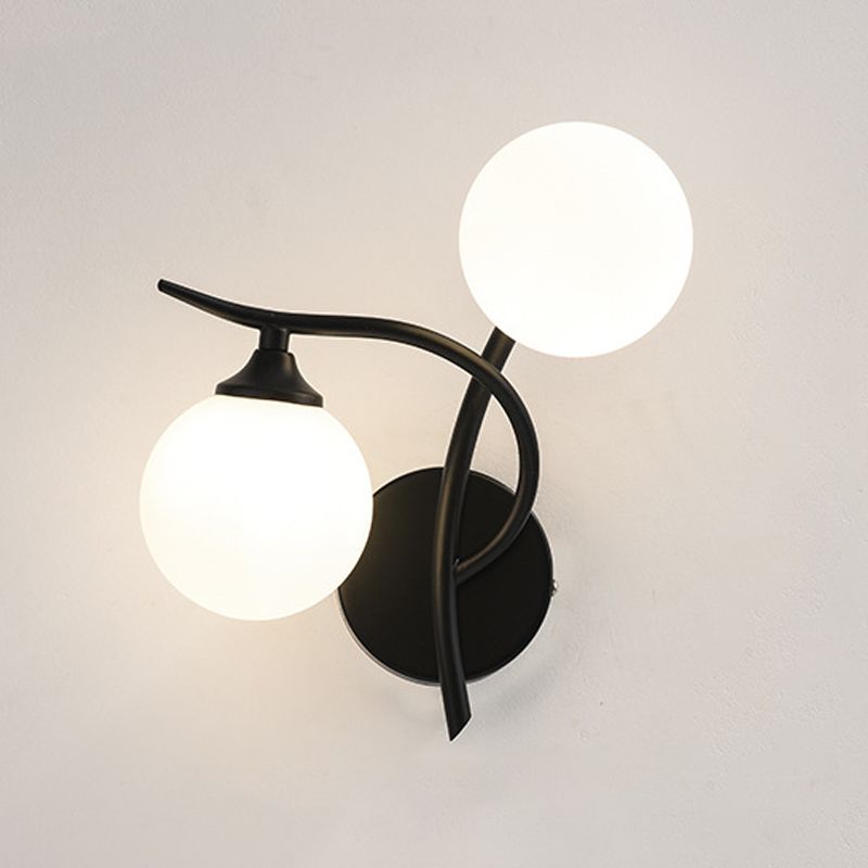 Luz de pared de 2 cabezas contemporánea de pared de vidrio blanco para sala de estar para sala de estar