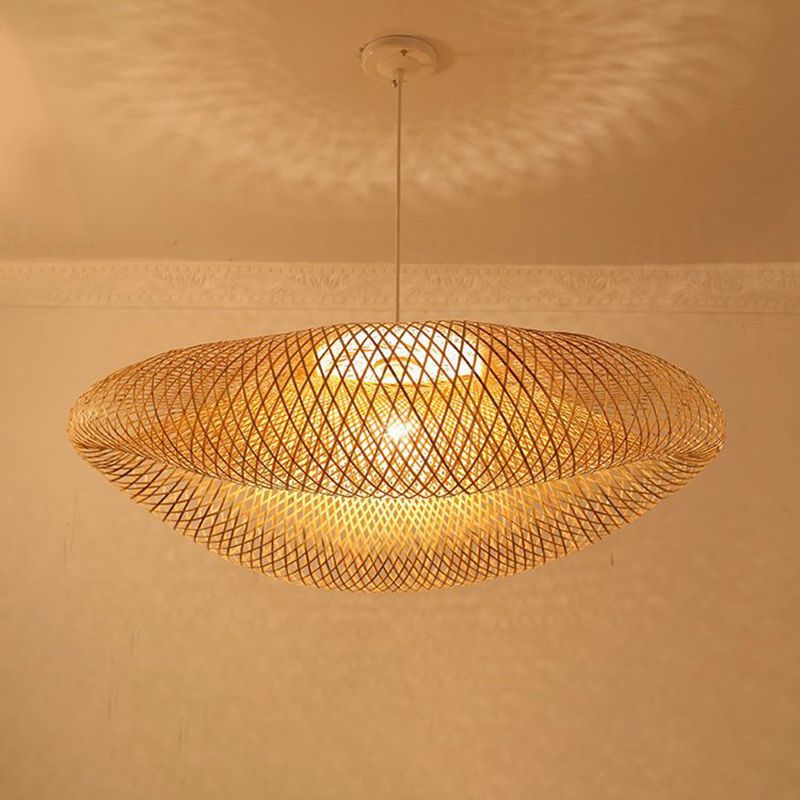 Handwebige Bambus hängend hängendes Licht 1-Licht Asiatischer Stil HABTE LEISTUNG FÜR FAUER ESSIONEN ZUHAMPLUNG