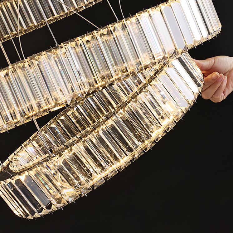 Lampada il lampadario di cristallo a LED a LED a LED a LED di cerchi di cerchi cromati per soggiorno