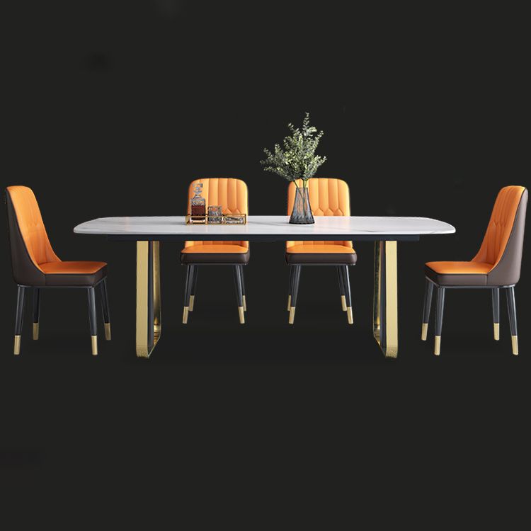 Mesa de comedor de piedra sinterizada de lujo Mesa de cocina rectangular con pedestal doble