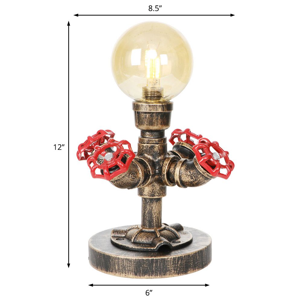 Lampada da lettura a luce singola in argento antico/bronzo. Illuminazione industriale con paralume globo in vetro trasparente/ambrato