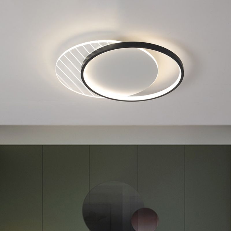 Black Dual-Square/Round Flushmount Modern LED Acrylic Close to Ceiling Light in Warm/White/3 Color Light