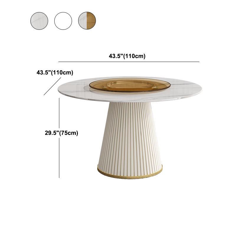 Modern Round Dinette Table Metal Base Pedestal Stone Top Dining Table in White