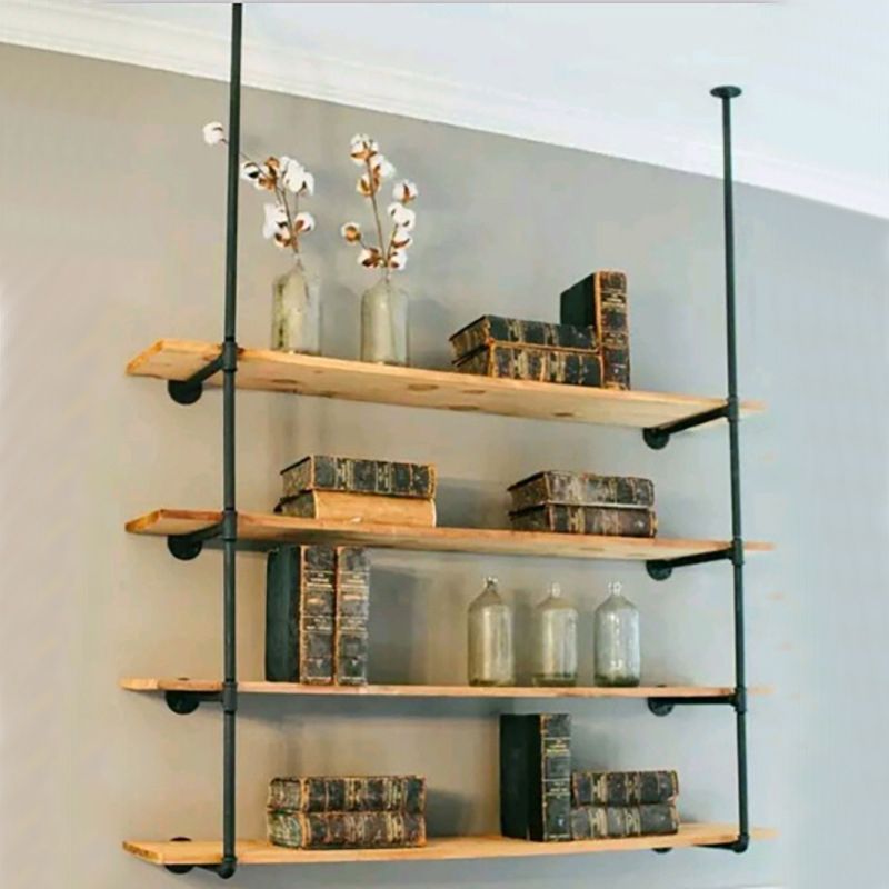 Metal and Wooden Shelf Bookcase Wall Mounted Shelves Included Bookshelf for Home