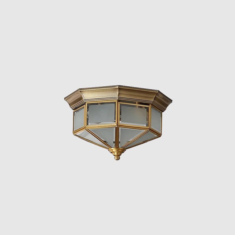 Brass Geometric Ceiling Fixture Traditional Frosted Glass Flush Mount for Corridor