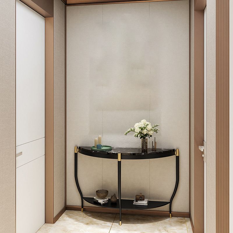 Marble Half Moon Console Table 2-shelf 33.46" Tall Accent Table for Hall