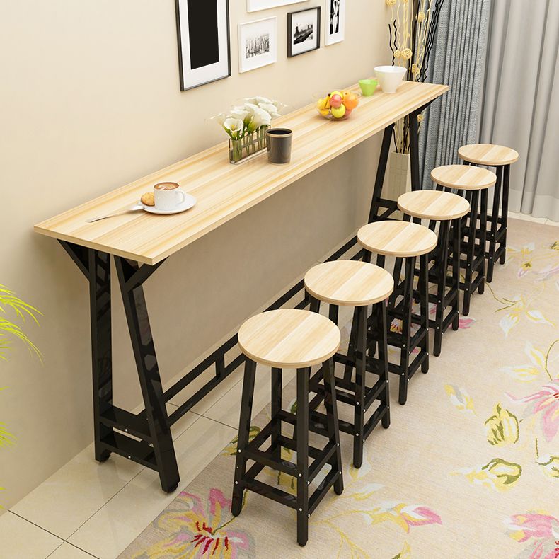 Modern Wood Rectangle Bar Table Metal Base for Milk Tea Shop