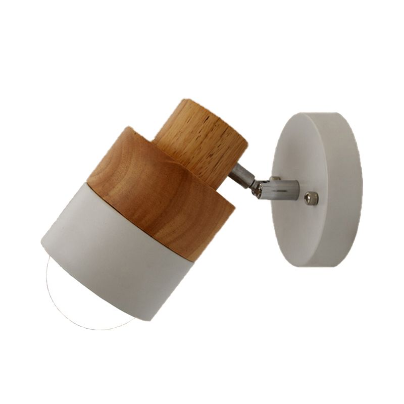 1 Light Rotatable Wall Sconce Lighting Modern Cylinder Metal and Wood Wall Mount Light in Black/white