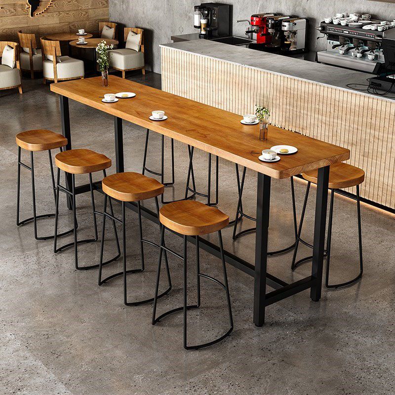 Modern 1/9 Pieces Bar Table Set Rectangle Pine Wood Counter Table for Milk Tea Shop