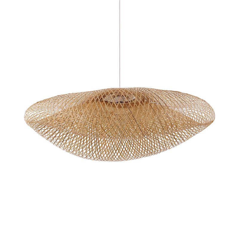 Handmade Suspension Lighting Traditional Bamboo 1 Bulb Wood Hanging Ceiling Light