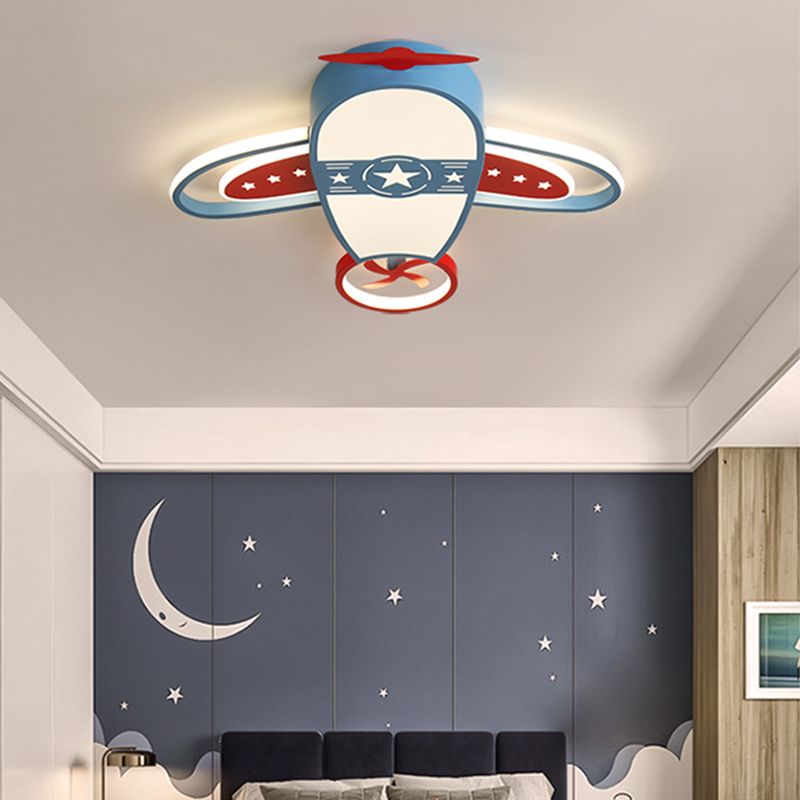 Plane Shape LED Ceiling Lamp Kids Style Iron 6 Lights Flush Mount for Bedroom
