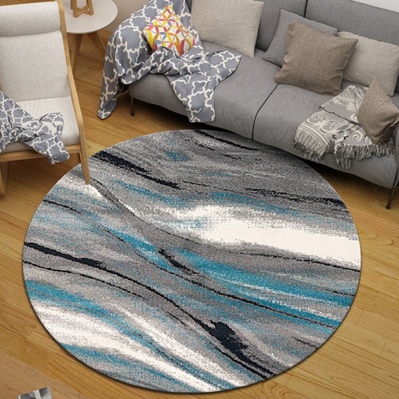 Round Grey Tone Simple Area Rug Polyester Ink Traces Rug Non-Slip Backing Indoor Rug for Living Room