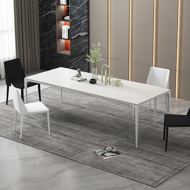 Modern Rectangle Dining Table Sintered Stone Top 4 Metal Legs Dining Room Table