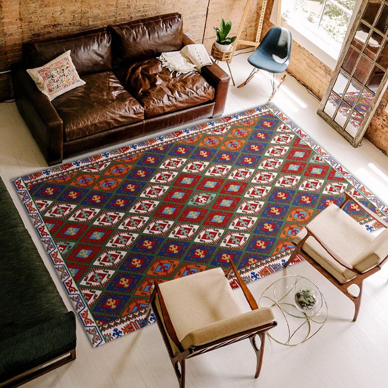 Bohemian Multicolor Rug Tribal Totem Polyester Carpet Stain Resistant Area Rug for Living Room