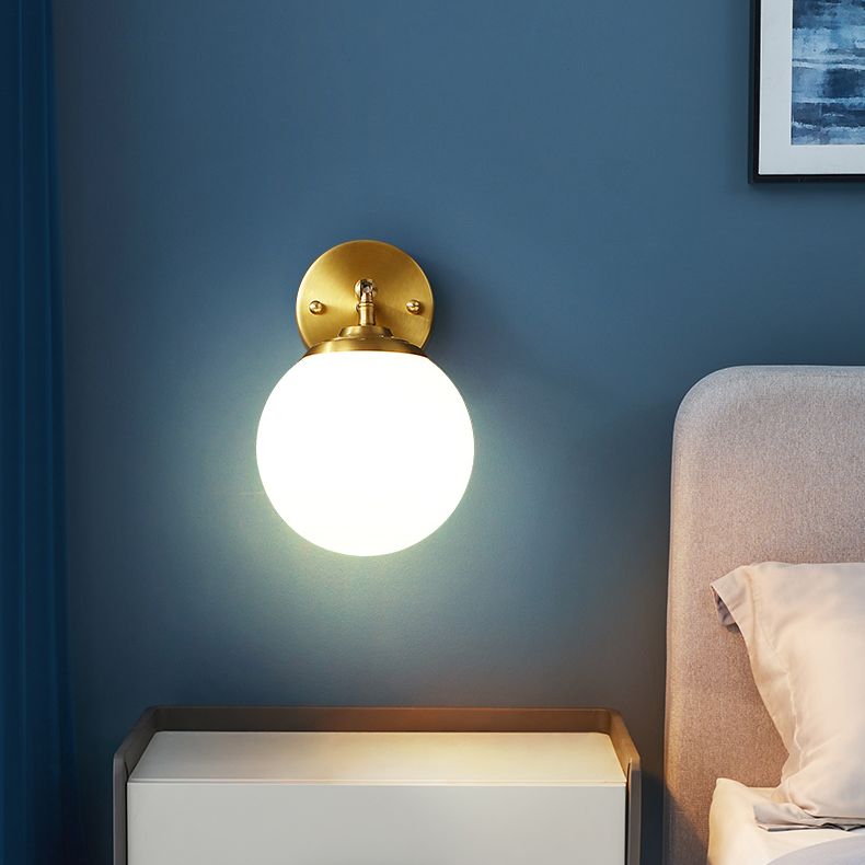 Gold Globe Wall Lamp in Modern Simplicity Copper 1-Light Wall Sconce with Frosted Glass Shade