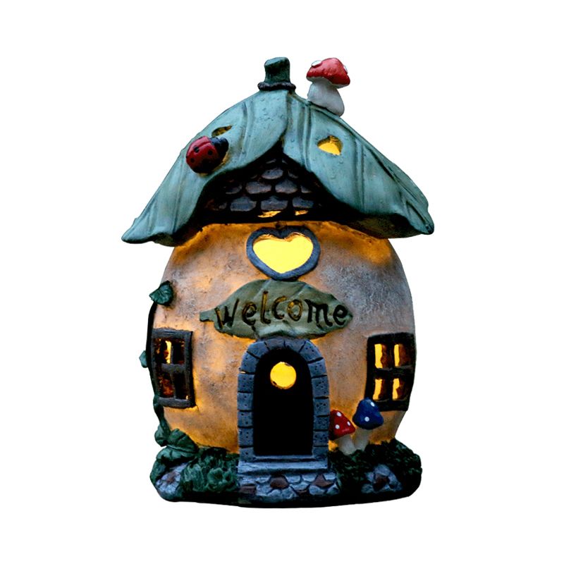 House Shaped Patio LED Ground Lighting Resin Cartoon Solar Operated Nightstand Lamp in Yellow/Green/Dark Yellow