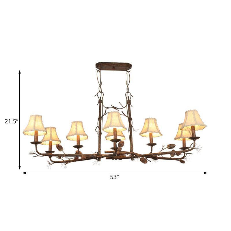 Empire Shade Chandelier Lamp Country Style 8 Lights Metal and Fabric Pendant Light in Rust