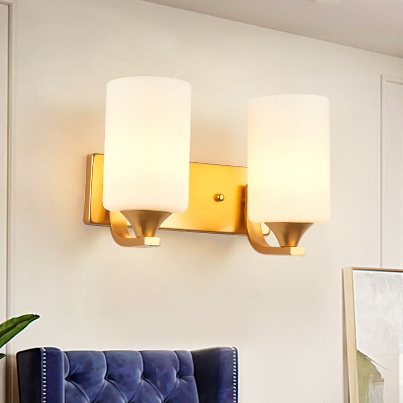Modern Vanity Lighting Glass Shade Wall Light Fixture in Gold for Bathroom