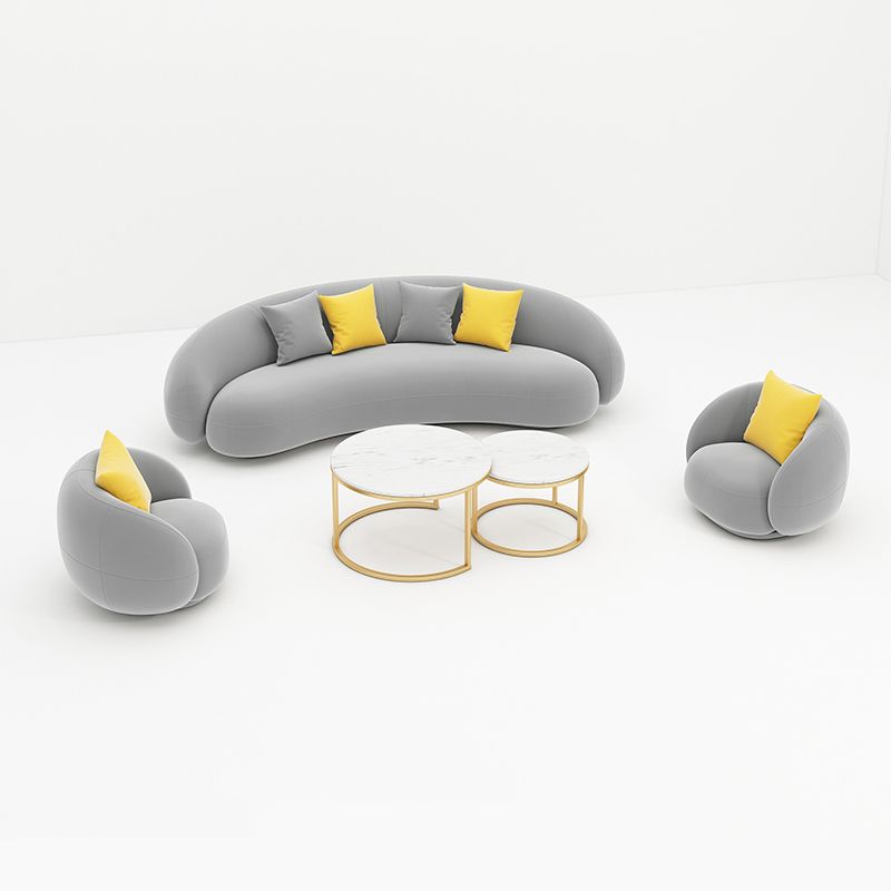 Contemporary Tight Back Settee Bench Curved Settee Couch in Grey/white