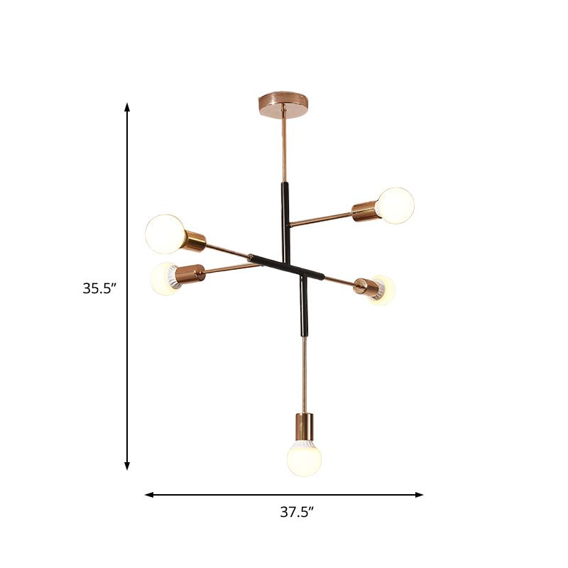 Éclair de lustre en métal rectiligne 5 lumières modernes 5 lumières de plafond suspendues / noir avec une ampoule nue pour la salle à manger