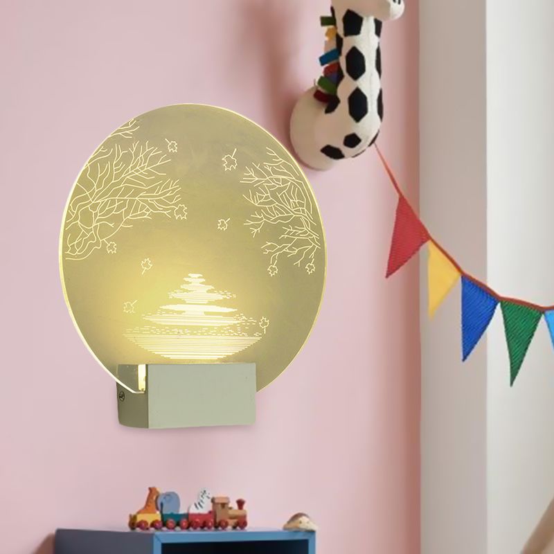Acrylic Rounded Ripple and Tree Mural Light Oriental Style LED Clear Wall Mounted Lamp