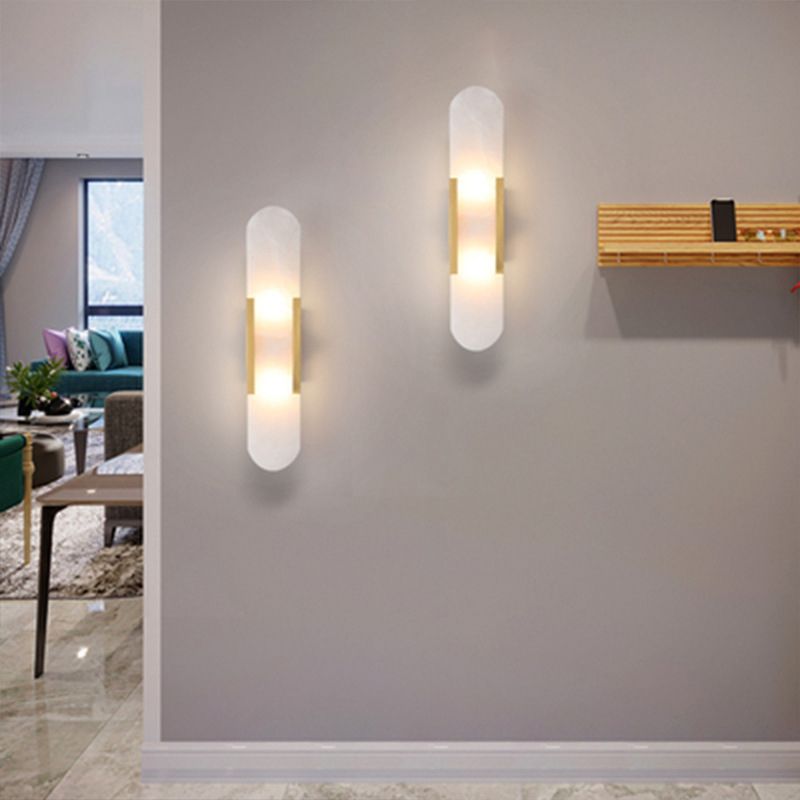 2 Lights Oval Wall Mounted Lamps Modern Style Stone Wall Sconces