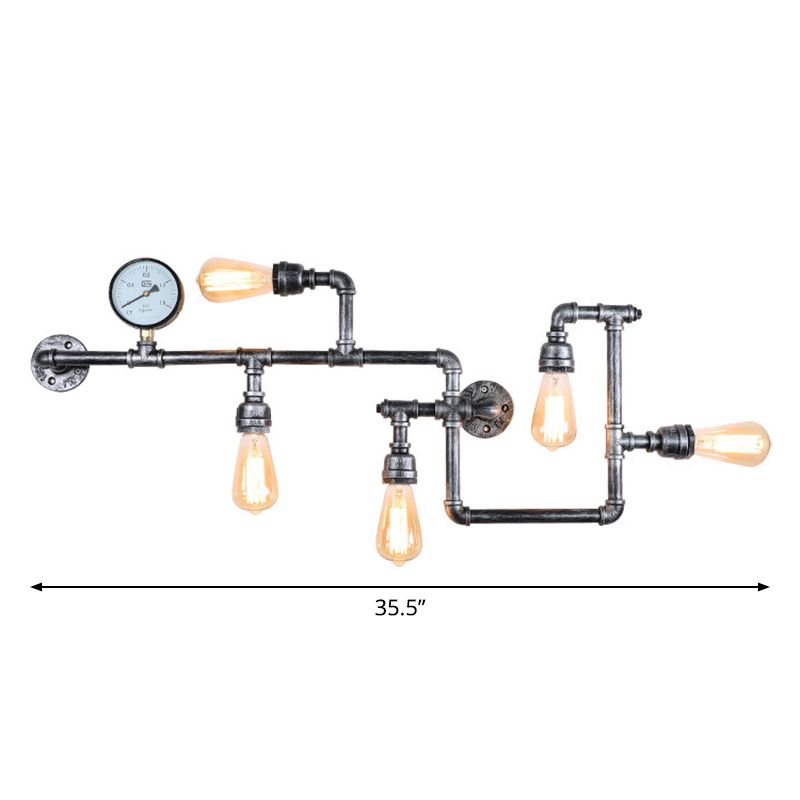 Water pijp ijzer wandlamp rustieke stijl 5 lampen restaurant muurlamp met bakmeter met drukmeter