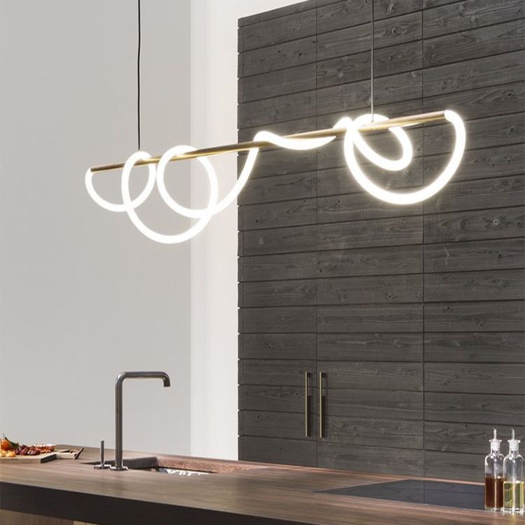 Linear Island Pendant Gold Modern Ceiling Pendant Light for Dining Room