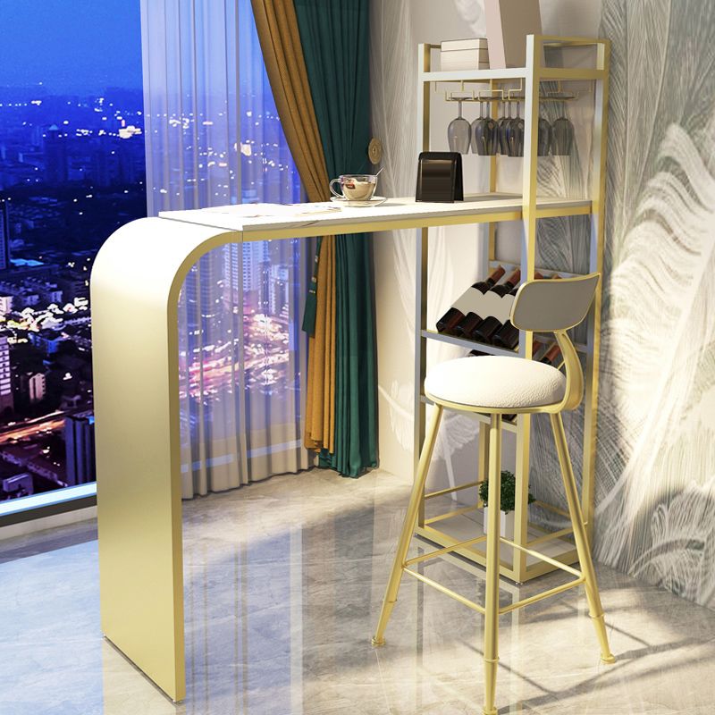 Contemporary Bar Table Stone Rectangle Bar Dining Table with Storage Shelf