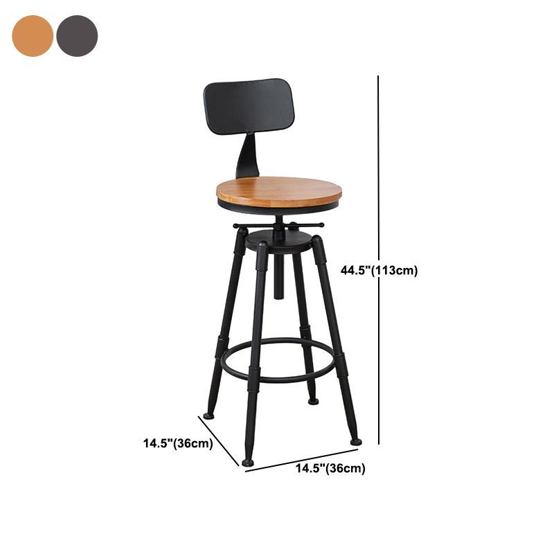 Industrial Metal Barstool Low Back Wood Footrest Adjustable Stool with Swivel