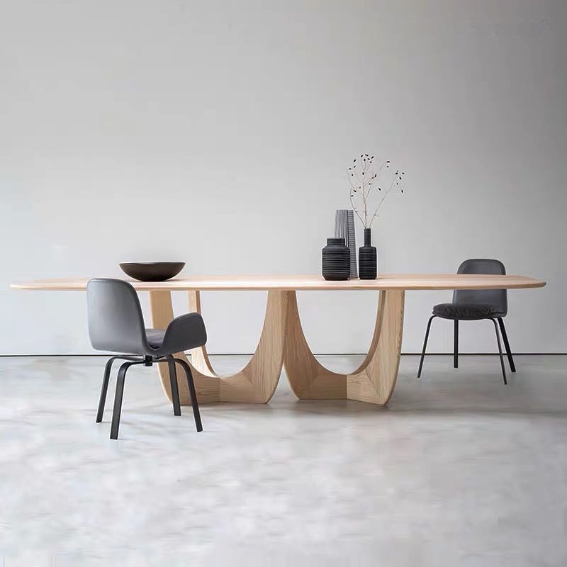 Contemporary Dining Table Oval Solid Wood Dinner Table Home Kitchen Dinner