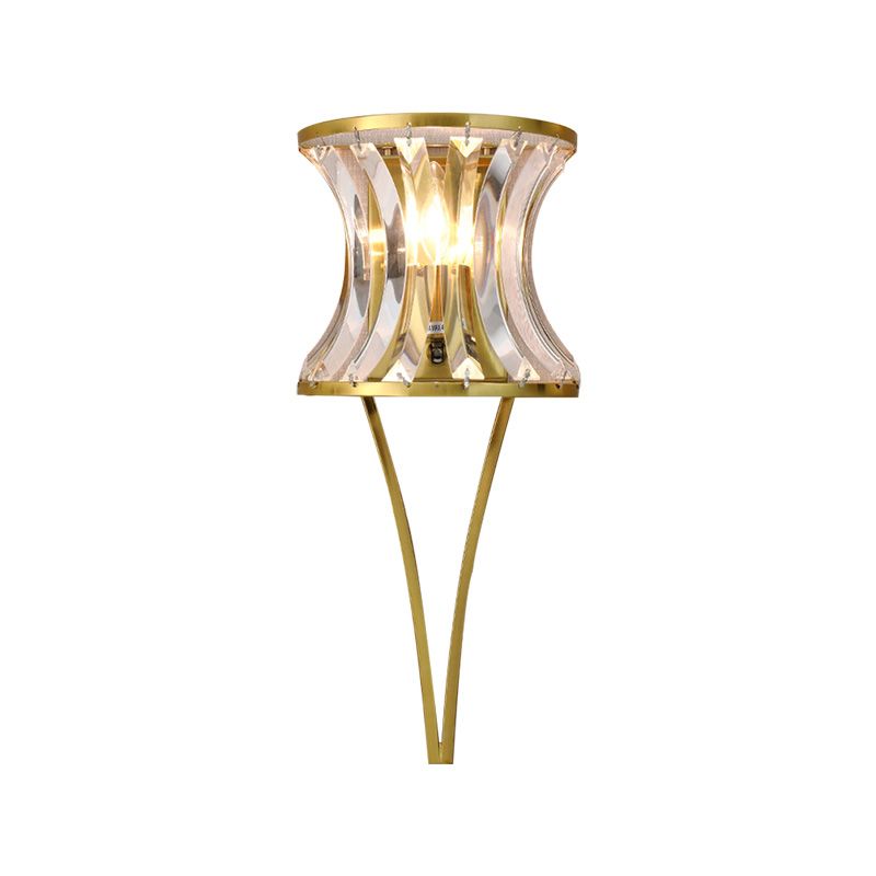 Golden Hourglass Shape Wall Lighting Modern Style 1 Head Clear Crystal Wall Sconce for Living Room