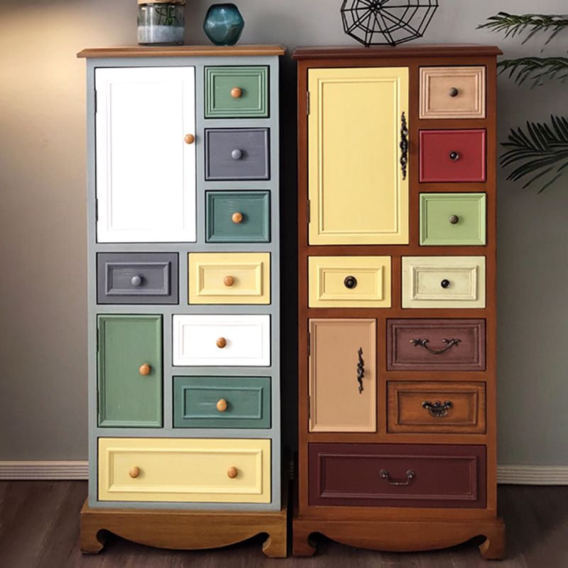 Industrial Wood Accent Chest with Drawers Colorful Accent Cabinet