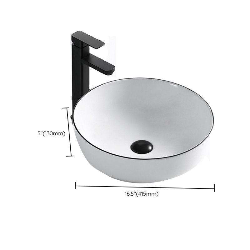 Modern Vessel Bathroom Sink Rectangular Porcelain Drain Assembly and Faucet Wash Stand