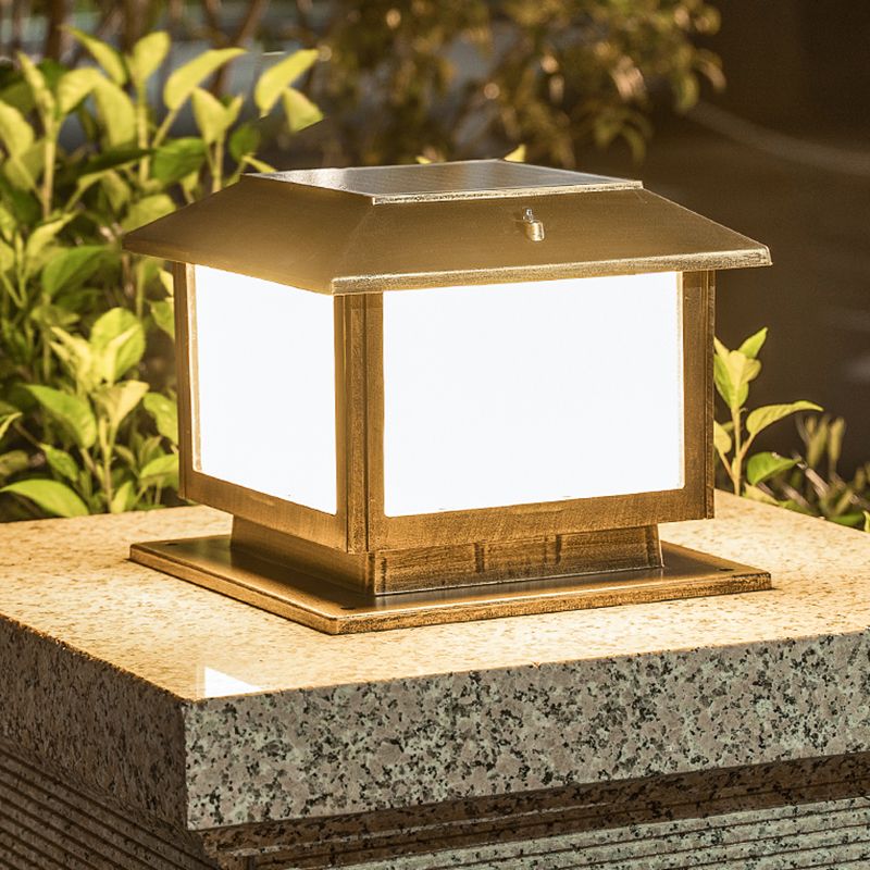 Square Solar Pillar Lamp Contemporary Metal Outdoor Waterproof Light