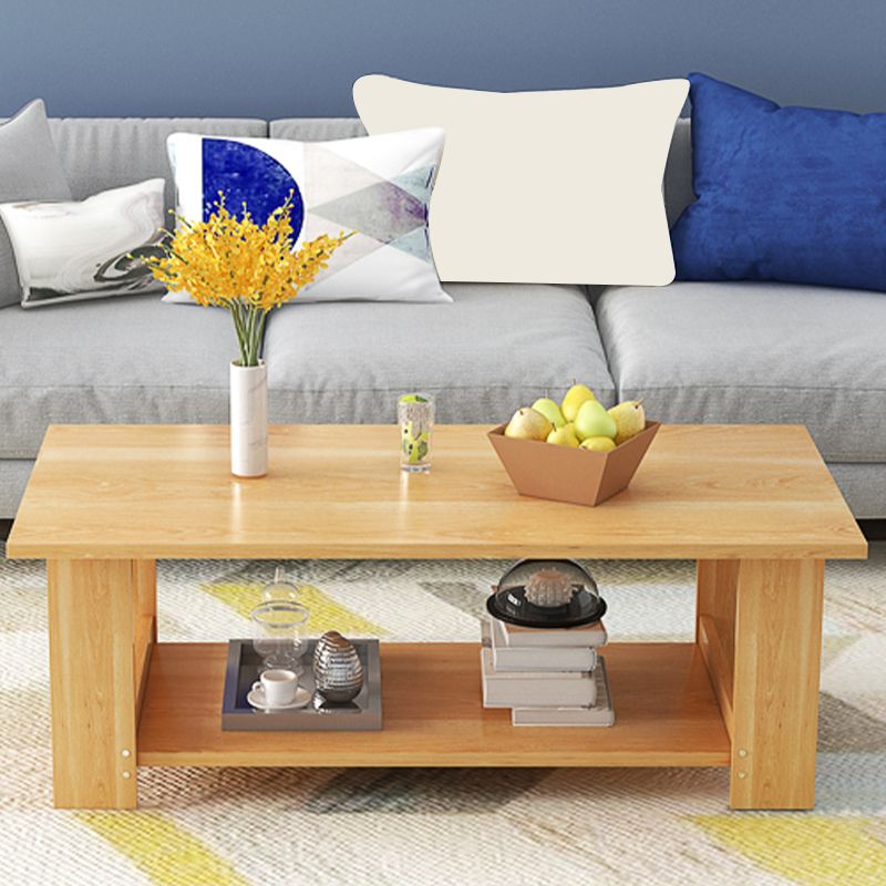 16.53" Tall Rectangle Top Coffee Table Wooden 4 Legs Cocktail Table with Shelf