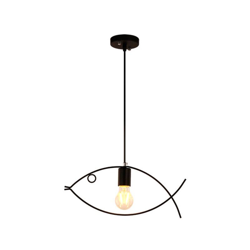 Black Fish Shaped Suspension Light Nordic Style Iron 1 Head Dining Room Pendant Ceiling Light