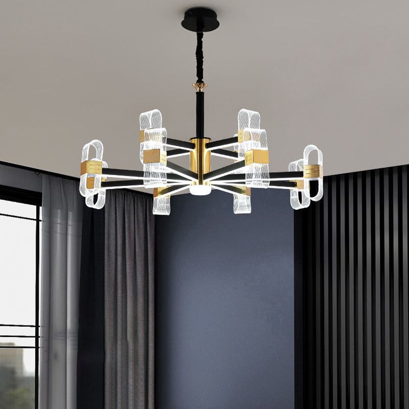 Metal Hanging Light Kit Postmodern Black-Gold LED Chandelier for Dining Room