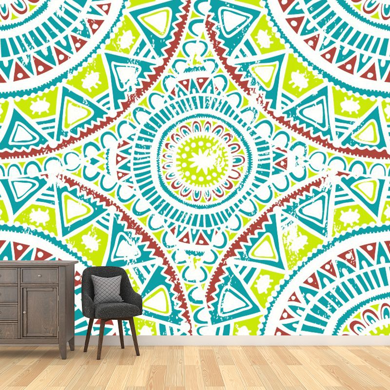 Symmetrical Geometric Mural Decal Bohemian Smooth Wall Covering in Red-Blue-Green