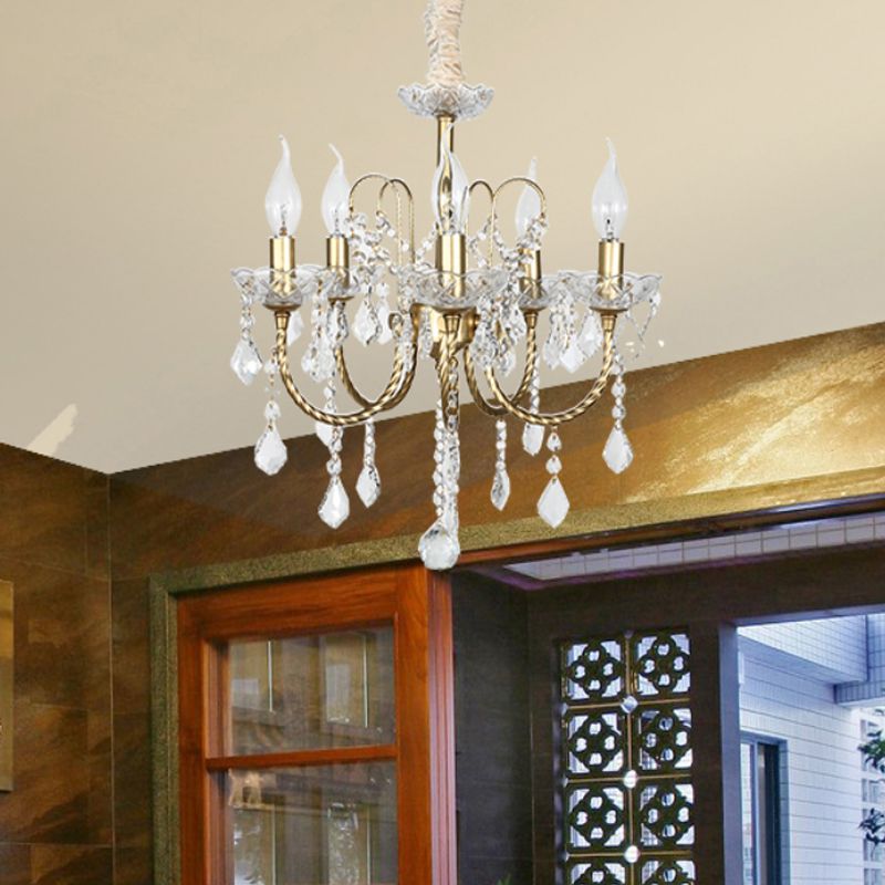 5/6 Lights Crystal Chandelier Pendant Light Traditional Gold Candlestick Dining Room Suspension Light